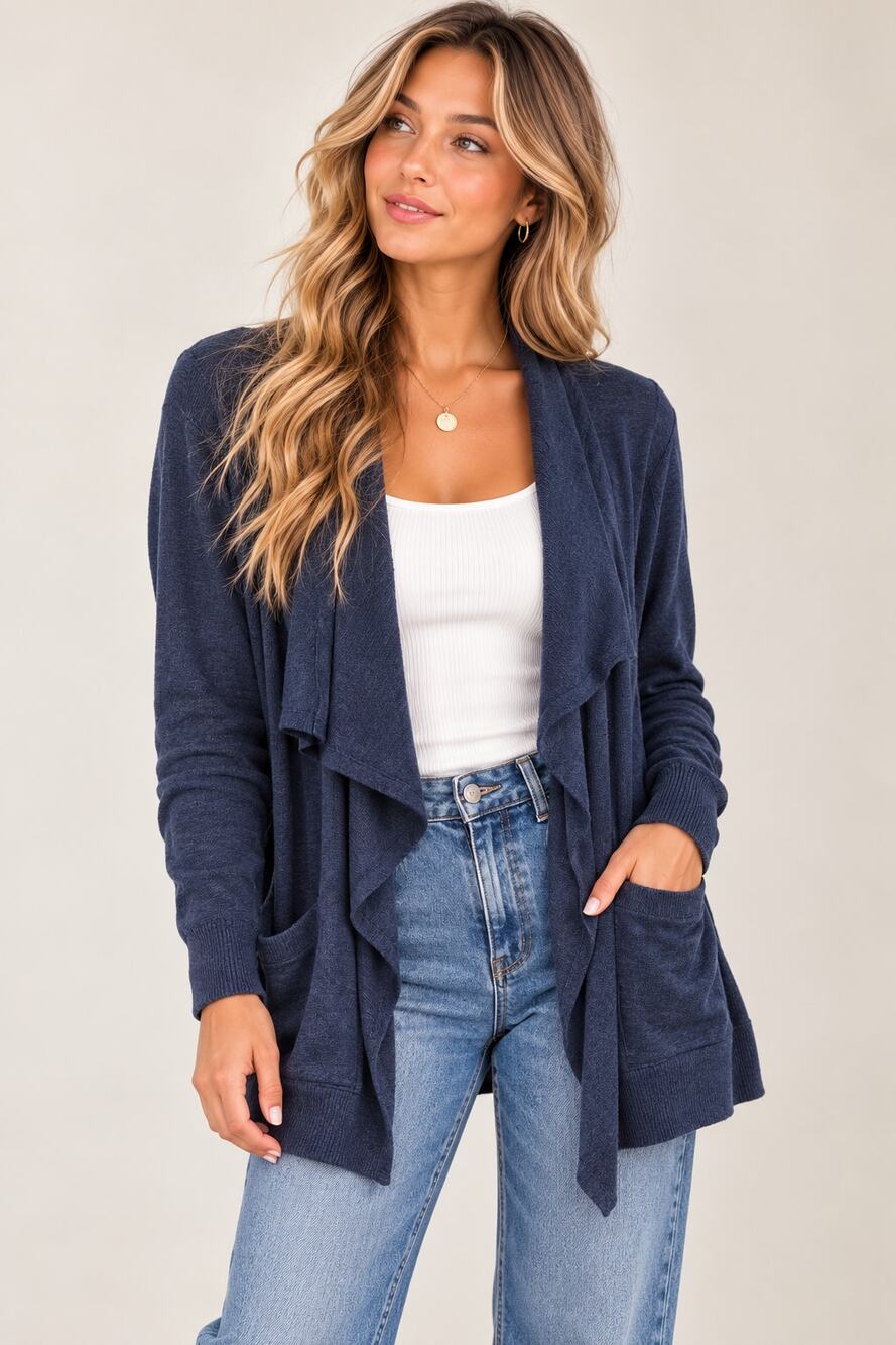 Athleta Navy Blue Open Front Cardigan Sweater With Magnetic Closure Womens XXS